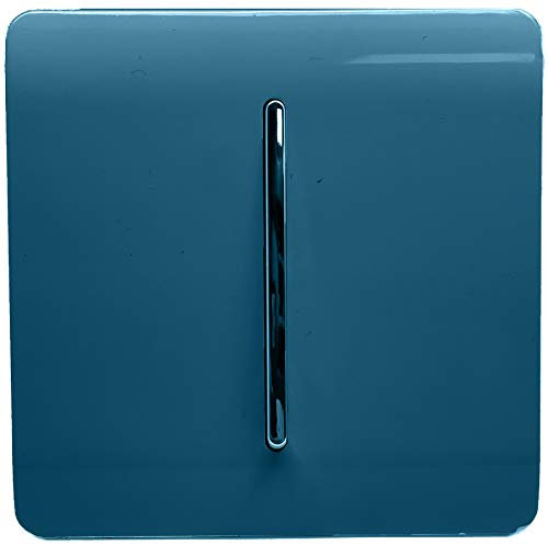 Trendi 1 Gang 2 Way 240V Screwless Raised Front Plate Plastic Artistic Modern Glossy 10 Amp Chrome Rocker Single Electrical Wall Light Switch Midnight Blue - ART-SS2MD