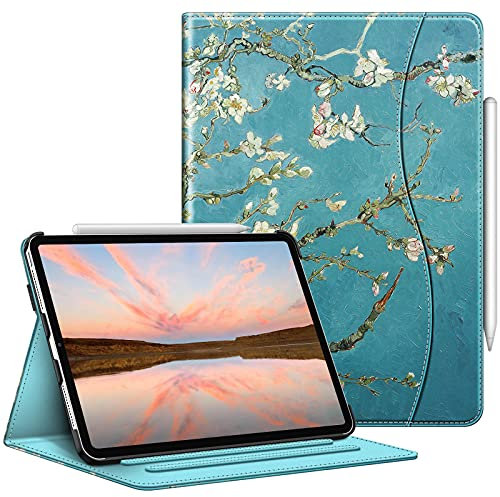 Fintie Hülle für iPad Pro 11 Zoll 4. Generation/ 3. Gen/ 2. Gen (Modell 2022/2021/2010), Multi-Winkel Folio Schutzhülle mit Stifthalter, Dokumentenfach und Auto Schlaf/Wach Funktion, Mandelblüten