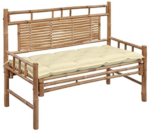 vidaXL Gartenbank mit Auflage Rückenlehne Sitzbank Bank Parkbank Gartenmöbel Terrassenbank Bambusbank Balkonbank Outdoor 120cm Bambus