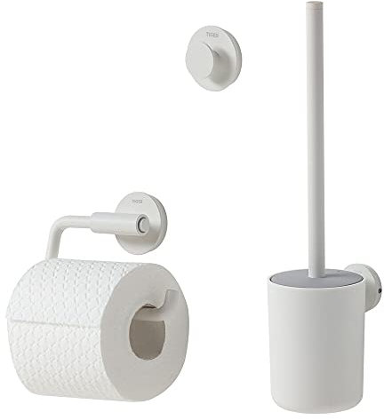 Tiger Urban Badaccessoire-Set, Edelstahl, Weiß, 3-teilig, bestehend aus Toilettenpapierhalter zur Wandmontage, Haken und WC-Bürste, mit austauschbaren Dekor-Ringen zur individuellen Gestaltung