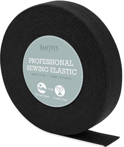 Black Elastic Band by Smith’s® | 25mm (1 Inch) Width | 10 Metres (11 Yards) Length | Flat Cord | for Sewing, Arts & Crafts, Dressmaking, Waistband, Haberdashery, Wig, DIY, Clothing