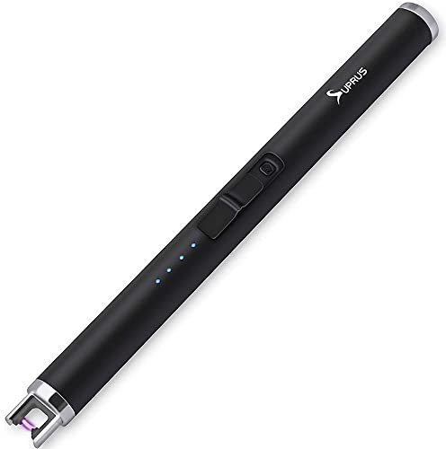 SUPRUS Candle Lighter Electric Arc Lighter Rechargeable USB Lighter Flameless Plasma with Safety Lock Switch for Camping BBQ Cooking (Black)