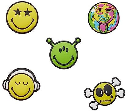 Crocs Unisex 5 Pack Schuhanhänger, Smiley, 5 Stück