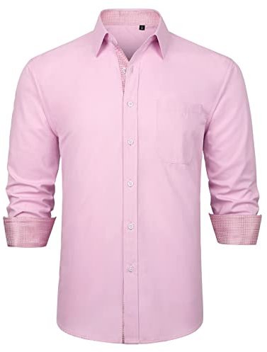 Enlision Camicie Formale da Uomo Manica Lunga Rosa Camicia Casual Classiche Abbottonato Contrasto Cotone Camicie Facile Stiro Nozze Party M