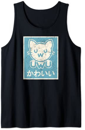 Retro Vintage Japanese UwU Cat Poster - Cute Kawaii Kitten Tank Top