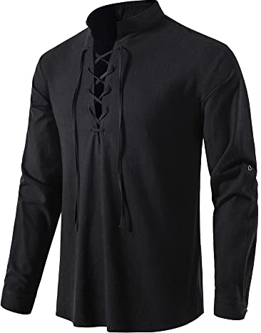 MakingDa Men's Renaissance Costumes Retro LARP Lace Up Shirts Tops for Pirate Viking Medieval