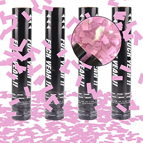 XiXiRan Konfettikanone Set - 4 Stück Papier Party Popper, Pistolen, Bombe, Shooter für Geburtstag, Gender Reveal und Feiern (Rosa)