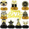SPOKKI 10 Pcs Birthday Decorations - Happy Cake Topper, Black Gold Honeycomb Table Centerpieces for Party (A)