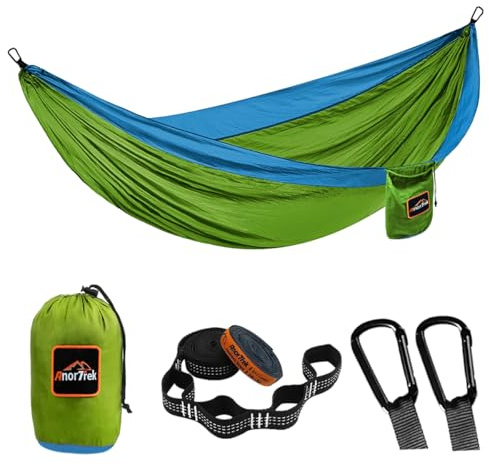 Anortrek Outdoor Hängematte 1 Person 280x140 cm [249kg Tragkraft] Ultraleicht – Camping-Zubehör mit Baumgurten, Atmungsaktive Nylon Reisehängematte für Wanderung & Garten