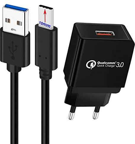 UNIDOPRO Quick Charge 3.0 18W Ladegerät USB Wandladegerät und 1M Kabel Typ C 10mm Stecker für OUKITEL WP20 WP18 WP17 WP15 (S) WP13 WP10 5G WP9 WP7 WP5 Pro, K15 Pro / K15 Plus Outdoor Smartphone