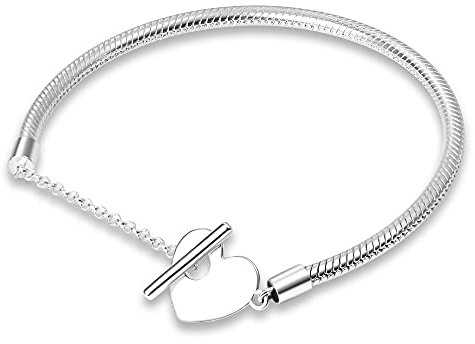 TINSLO Damen Armband 925 Sterling Silber, Armbänder mit Herz Verschluss Moments Schlangen Gliederarmband Armkette Valentinstag Muttertag Geburtstags Weihnachten Geschenk für Frauen Freundin Mama