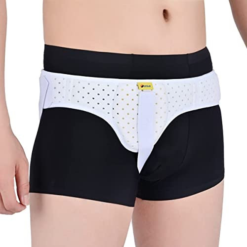 Tenbon Herniengürtel für Männer, Leistenhernien-Unterstützung, medizinischer Hernienschutz, Leistenbandage für einzelne Sporthernien, verstellbarer Hüftgurt mit abnehmbaren (White, L)