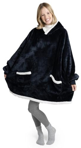 Blumtal Coperta con Maniche Donna Sherpa - Felpa Sherpa Pile - Felpa Coperta Sherpa - Felpa Gigante Coperta con Cappuccio e Tasche - Plaid con Maniche - Certificata OEKO-TEX - Large - Blu Oceano