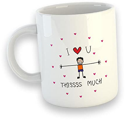 Generico Tazza Mug personalizzata I Love You This Much Idea Regalo San Valentino Anniversario Compleanno Natale Love Amore anniversario Coppia Colazione Cucina The Tè Camomilla Tisana Caffè 2