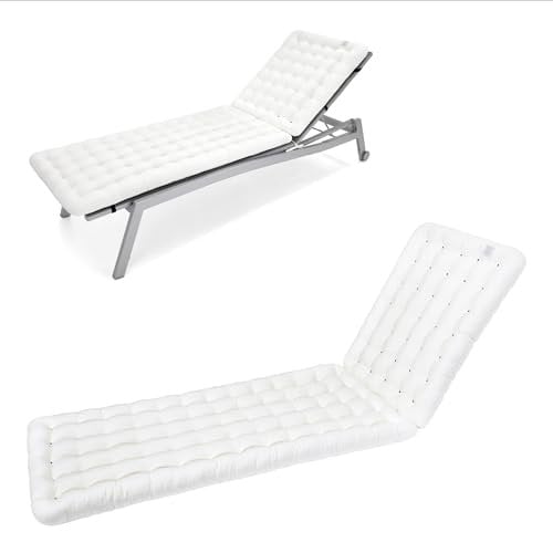 HAVE A SEAT Living - Sonnenliege Auflage Luxury | 200x60 cm - Bequeme Gartenliege Auflage, 8 cm Dick - Waschbar bis 95°C, Orthopädisch, Wetterfest - Made in Germany (200x60 cm, Weiß)