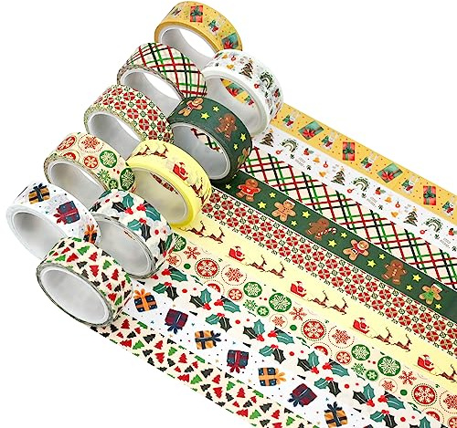10 Rotoli Natalizio Washi Tape Set Vintage Nastro Decorativo Mascheramento Regali Nastro di Carta per Vacanze Elk Nastro Scrapbooking Nastri Decorativi Scrivibili Aesthetic Washi Tape per Avvolgimento