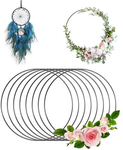 BELIHOME Metallringe Zum Basteln, 8 Stück Traumfänger Ringe Metallringe zum Basteln 20cm, Schwarz Rund Metallringe DIY Basteln Golden Metallringe für Floral Hoop Kranz Hochzeit Dekor