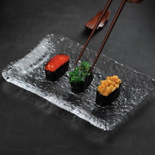 BESTonZON Plato De Cristal Estilo Japones Plato Rectangular para Servir Bandeja De Cóctel Porta Perfumes Plato De Bola De Masa Hervida Fuente Clara De Bocadillos Alimento Plato De Vidrio
