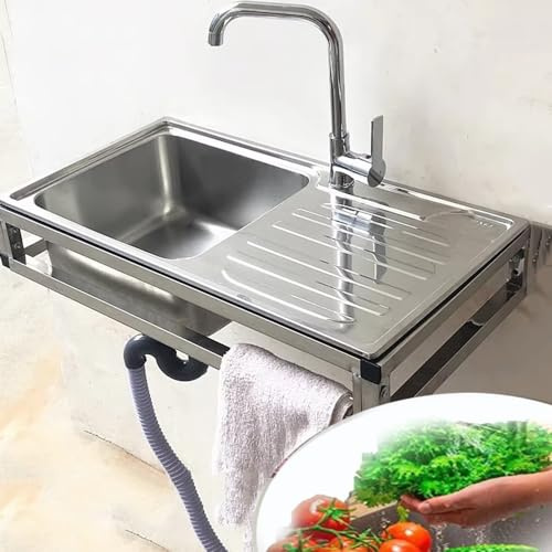 NILZA Wandmontage Edelstahlspüle Spülbecken Küchenspüle Edelstahl Waschbecken Outdoor Spüle 1 Becken Spültisch Mit Werkbank Für Gewerbliche Restaurant (Size : Cold+hot)