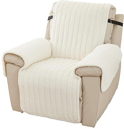 Topchances Sesselbezug für Liegestuhl, Samt, Plüsch, Couchbezug, rutschfester Sofa-Schonbezug, gesteppter Möbelbezug, waschbarer Sofabezug mit elastischem Gurt (Kaninchen-Plüsch, Reisweiß)