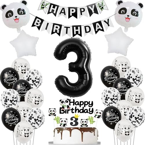 Panda luftballons 3. geburtstag junge mädchen dekoration, panda thema geburtstagsdeko 3 jahre junge mädchen ballon 3 geburtstag deko für kinder, thema ballon deko 3.für kinder