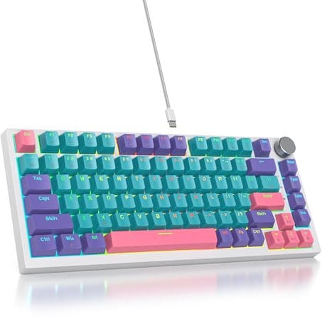 SOLIDEE Wired 75% Mechanical Gaming Keyboard Hot Swappable,Red Switch RGB Backlit keyboard,82 Keys TKL Mechanical Keyboard,PBT Keycaps NKRO Compact Keyboard with Volume Control Knob(82 Joker)