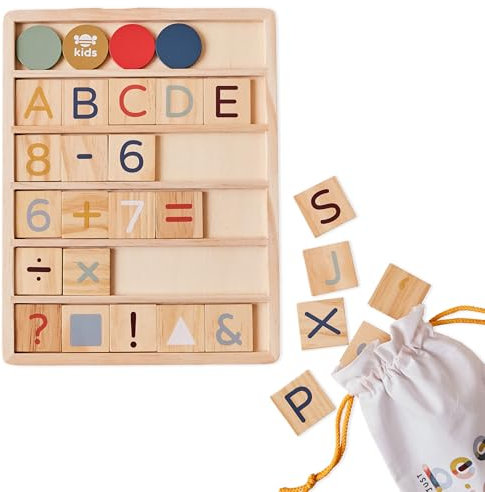 Just Bee Kids Wooden Alphabet & Number Puzzle | 3+ years | Plastic Free | 30Pcs Educational Jigsaw Toy & Storage Bag | Pastel Colours | Smooth Edges | Boys & Girls Children Kids