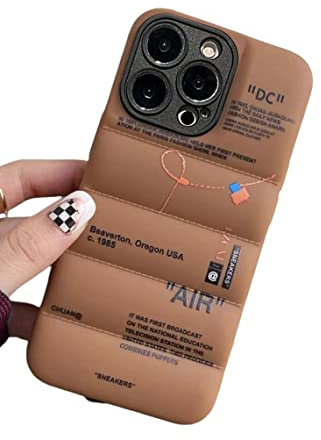IAIYOXI Puffer Case with Sports Shoes Brand Design for iPhone 15 Pro Max,Sneakers Ins White or Black Label Soft Cover-Brown Puffy Cover for iPhone Model 15 14 13 12 11 Pro Max Plus X XS XR 7 8 (Brown)