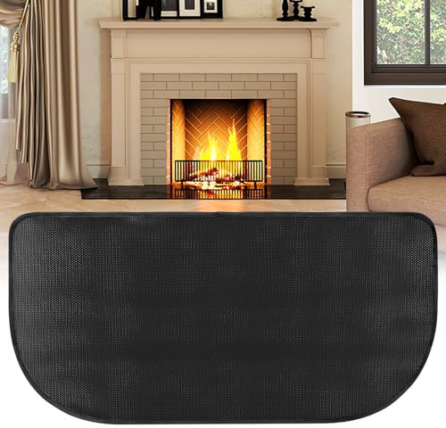 JOLIGAEA Tapis de Cheminée, 102 x 50 cm Tapis Ignifuge Devant de Cheminee, Tapis de Cheminée Anti Feu Demi Rond, Tapis de Cheminée Ignifuge, Tapis Anti-feu pour Cheminée, Poêle, Barbecue, Noir