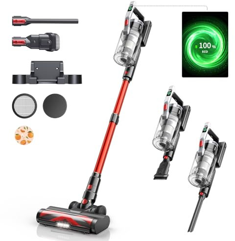 Laresar Aspirateur Balai sans Fil, 450W/38Kpa/55Mins Aspirateur sans Fil Écran avec 8 Animées, Aspirateur Balai Aromathérapie, 1.5L, pour Poils d'animaux Tapis & Sol