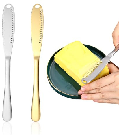 NyxSeat 2 Stück Buttermesser, Butterwickler, Buttermesserverteiler, Butterwickler-Werkzeug, Küchenhelfer, geeignet zum Verteilen von Marmelade und Butter (Gold und Silber)