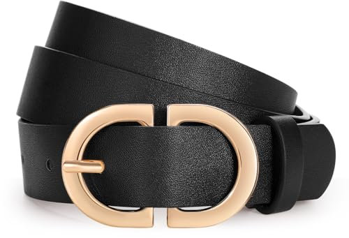 WHIPPY Damen Ledergürtel für Jeans Hosen Leder Gürtel Damengürtel mit goldener Schnalle,Schwarz 130cm