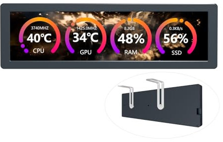 Waveshare 8.8inch USB Monitor 1920x480 Pixel AIO LCD Screen PC Case Secondary Screen Desktop RGB Ambient Screen IPS Panel With Music Spectrum Analysis Function Type-C Interface CNC Metal Case, Black