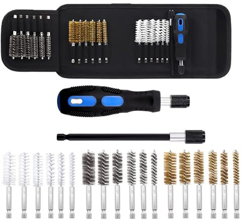 18 Pieces Wire Wheel Brush Attachment Drill Set, 1/4 Hex Twist Wire Brush Cleaning & Rust Remover Set Stainless Steel, Brass, Nylon with Handle, Extension Bar Drill Bore Cleaning Brushes