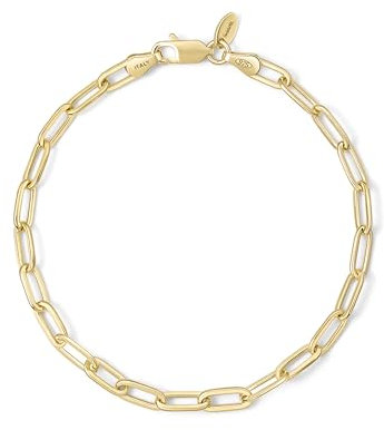 Amberta Solid 925 Sterling Silver Paperclip Bracelet for Women Men | Italian Paperclip Link Chain Bracelet | Silver Link Charm Bracelet 7 8 inch: 8 inch Gold Paperclip Bracelet 3.6 mm
