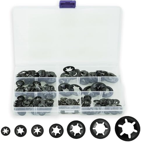 340 Pcs Starlock Washers, Internal Tooth Lock Washer, Quick Speed Locking Manganese Steel Washer, Push On Locking Clips Fasteners Fixed Lock Assortment Washers Kit - M3/M4/M5/M6/M8/M10/M12 (Black)