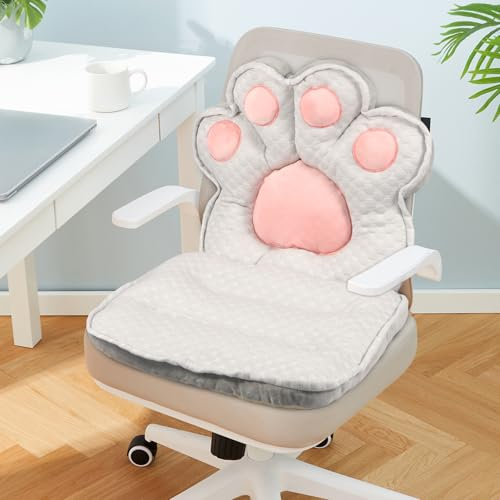 L-Shape Chair Cushion, Cute Seat Cushion for Office Dorm Desk Chairs, Soft Cat Paw Cushion, Kawaii Gaming Chair Pillow for Adults, Bedroom Playroom Dining Room Decor, 40x6x80cm (Grey)