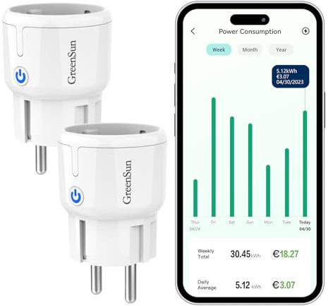 GreenSun WLAN Steckdose Stromzähler für Steckdose Stromverbrauchsmesser Strommessgerät Steckdose Stromzähler Steckdose Zeitschaltuhr Steckdose 2,4GHz VeSync Steckdose Sprachsteuerung 2er 10A