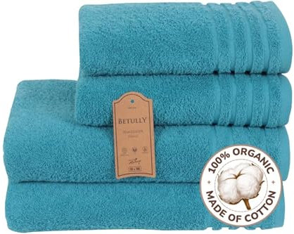 Betully Handtücher und Badetücher Set aus 100% Baumwolle Schnelltrocknendes 500 gr/m² Türkisches Baumwolle Gästehandtücher Set (2 Badetücher und 2 Handtücher, Türkis)