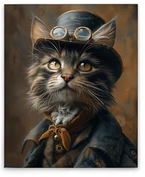 A.S. Création Leinwandbild Steampunk Katze - Wandbild in Schwarz, Gold - 40 x 50 cm - DD133369