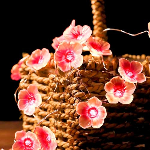 Kimuwote Guirnalda de luces LED de flores de cerezo, 2 M 20 LED Cadena de Luces con Pilas, con función de temporizador, para Interior, Navidad, Habitación, Bodas, Partido, San Valentín Niñas
