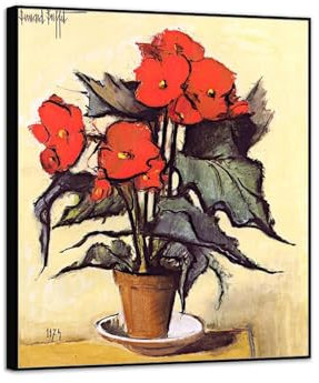 MUHJDYC Blumen Leinwandbilder-Berühmte Leinwanddrucke Gemälde Reproduktion-Schwarzem Rahmen Bild für Wohnzimmer Dekoration(Topf mit Begonien) 30x35cm