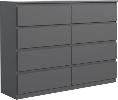 meble masztalerz Kommode mit 8 Schubladen 120 cm, Sideboard Wohnzimmer, Kommode Schlafzimmer H: 101,5 cm, B: 120 cm, T: 39 cm,Kommode mit Schubladen, Schubladenschrank (Anthrazit)