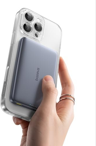 Baseus Picogo AM41 Power Bank, Ultra Slim 10000 mAh Qi2 Magsafe Powerbank 15 W Wireless, PD 27 W Quick Charge, Mini Magnetic External Battery with USB C Cable for iPhone 16/15/14/13/12, Space Grey