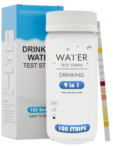 BCHKO 100pcs 9-in-1 Trinkwasser Teststreifen Wassertester für Leitungswasser Wasserqualität Analyse Gesamthärte Blei Kupfer Nitrat