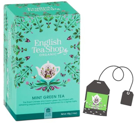 English Tea Shop | Tè Verde BIO Menta Piperita e Menta Verde | Infusione Menta e Tè Verde in Scatola Eco Box - 20 Filtri