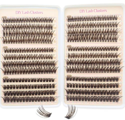KEYRI 456 Pcs Mixed Trays Eyelashes Fluffy Individual Eyelashes Kit Brown Lash Extensions D Curl Eyelash Extensions DIY Multiple Shapes Eyelash Customize Your Look at Home for Beginners (Brown)