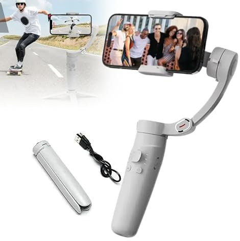 3-axis Smartphones Gimbal Stabilizer,360° Rotation Phone Gimbal,Object Tracking & Anti-shake | 8hrs Use | Portable & Foldable(6.4inch), for Ios/Android,vlog Stabilizer,White