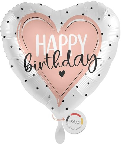 balloa Folienballon Happy Birthday, Herzmotiv in Rosa, eleganter Helium-Ballon als Geburtstagsgeschenk für Frauen & Mädchen, Partydeko, universelle Geschenkidee, 33cm