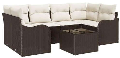 vidaXL Garten-Sofa-Set 7 pcs Braun 55 x 55 x 37 cm Poly Rattan, Moderner modularer Sofa-Set für Garten und Terrasse, UV-beständig, flexibel für den Sommer!
